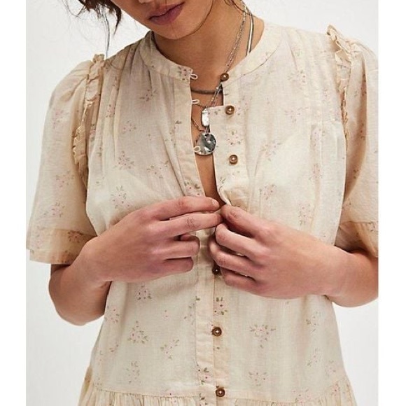 Free People Cottagecore Prairie Boho Oversized 70s Cotton Puff Sleeve Dress XS - Picture 3 of 16